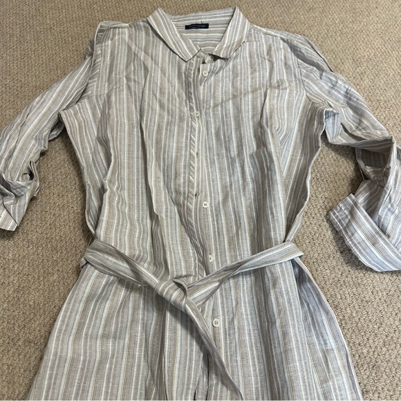 Tommy Hilfiger Striped Belted Shirt Dress Women’s Size 8 Sand Beige White Linen - Picture 8 of 8